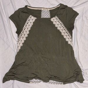 Rewind Y2K Top Cap Sleeve Crochet Knit Panels Lace Up Back SZ.S Whimsical Flowy